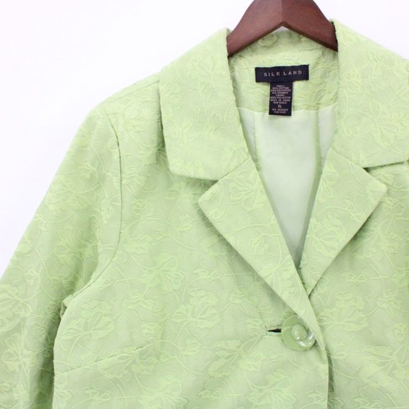 SilkLand Blazer Jacket Womens Light Green Floral Embroidered Lined Size XL - Picture 3 of 9